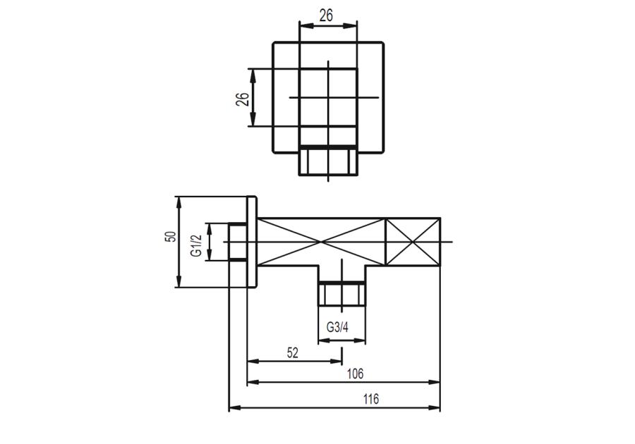 Zdjęcie: Zawór kątowy kwadrat 1/2X3/4 KFA