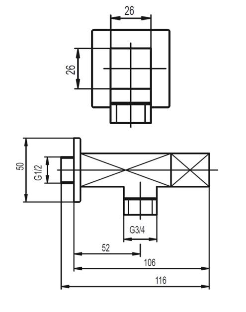 Zdjęcie: Zawór kątowy kwadrat 1/2X3/4 KFA