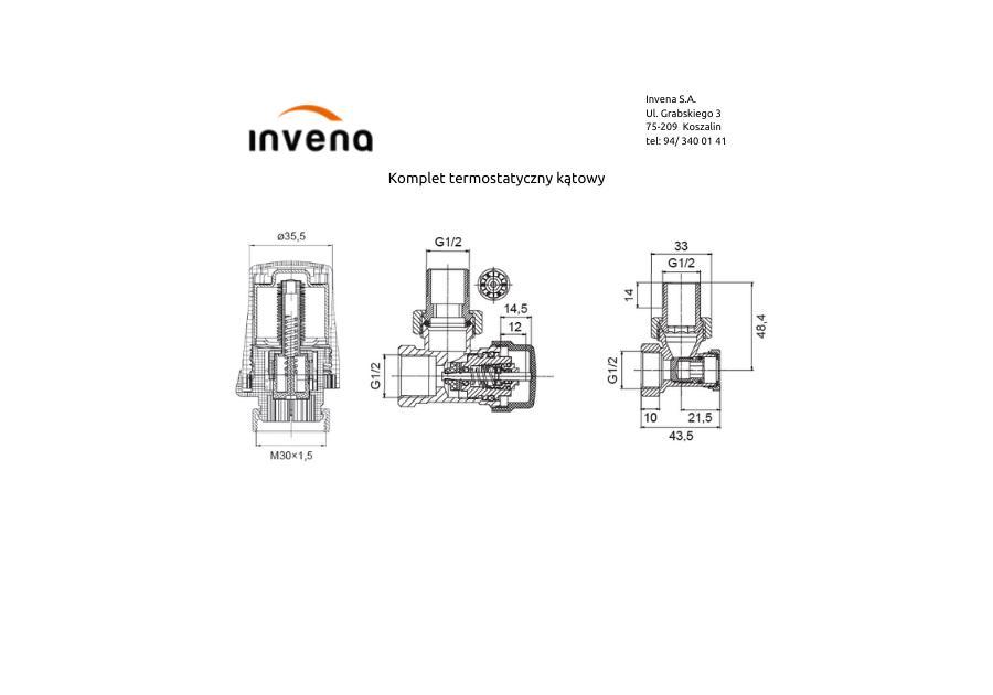 Zdjęcie: Komplet termostatyczny kątowy INVENA