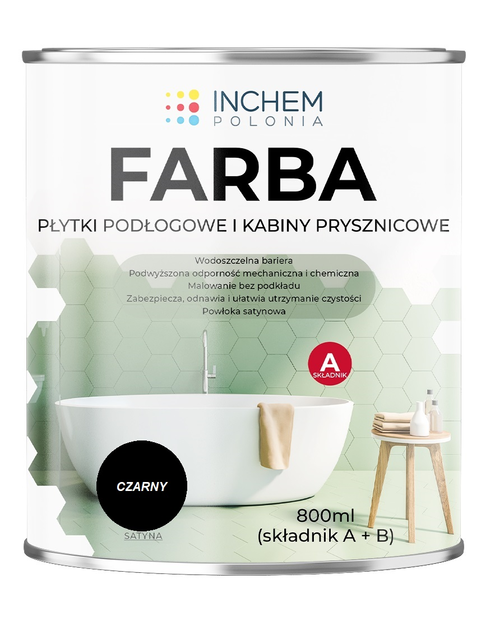 Zdjęcie: Farba Płytki podłogowe kabiny prysznicowe, czarny, zestaw 800 ml INCHEM POLONIA