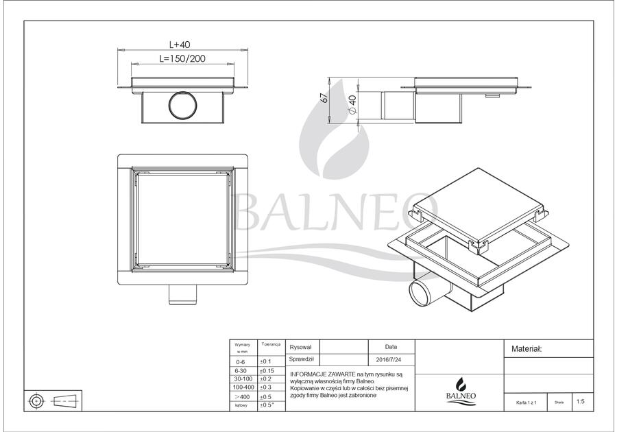 Zdjęcie: Odpływ liniowy kwadratowy SQ-Drain 20x20 cm BALNEO