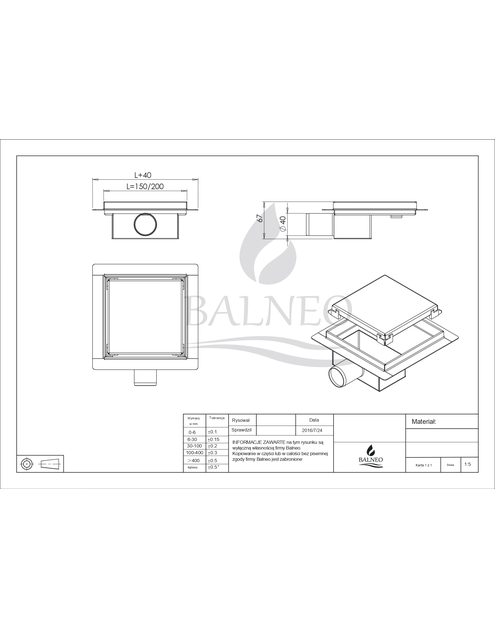 Zdjęcie: Odpływ liniowy kwadratowy SQ-Drain 20x20 cm BALNEO