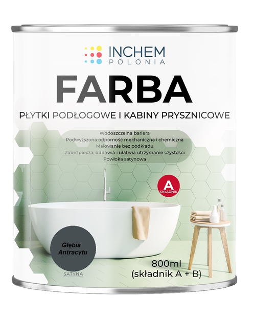 Zdjęcie: Farba Płytki podłogowe kabiny prysznicowe, głębia antracytu, zestaw 800 ml INCHEM POLONIA