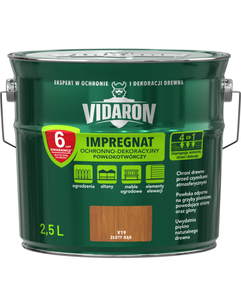 Zdjęcie: Impregnat powłokotwórczy złoty dąb V19 2,5 L VIDARON