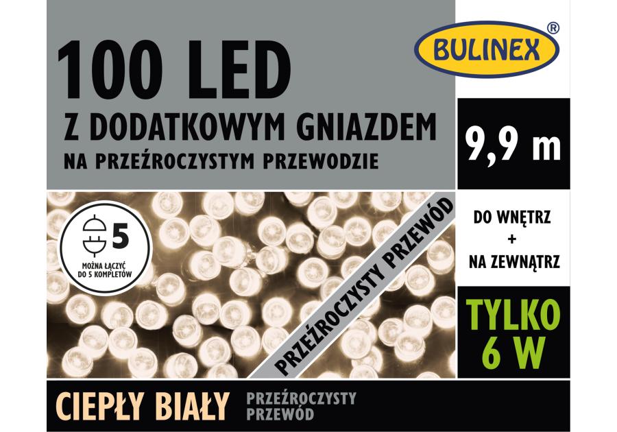 Zdjęcie: Lampki choinkowe LED z dodatkowym gniazdem 9,9 m biały ciepły 100 lampek BULINEX