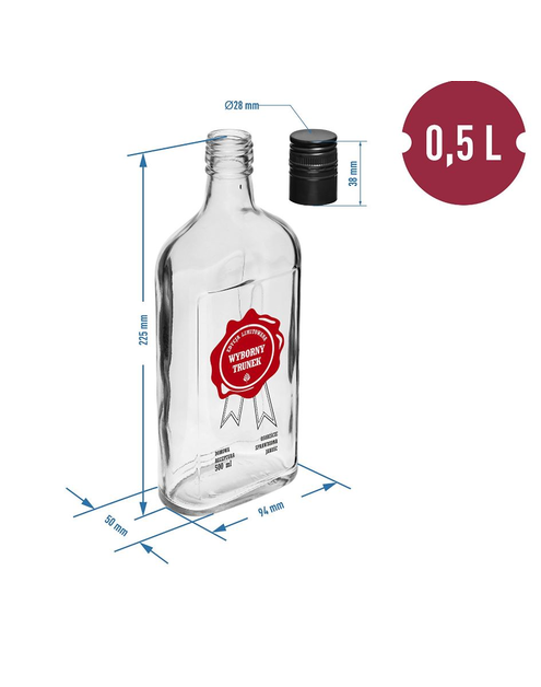 Zdjęcie: Butelka 0,5 L z zakrętką i nadrukiem 2-kolorowym Wyborny Trunek 4 sztuki BROWIN