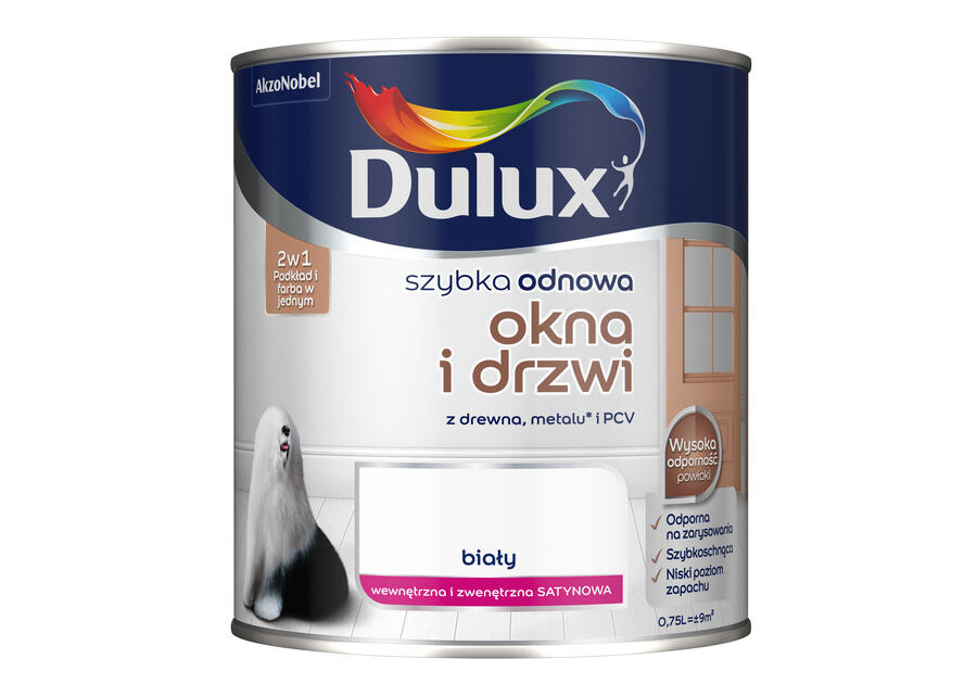 Zdjęcie: Farba Szybka Odnowa Okna-Drzwi 0,75 L biała DULUX