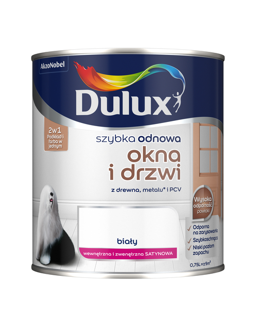 Zdjęcie: Farba Szybka Odnowa Okna-Drzwi 0,75 L biała DULUX