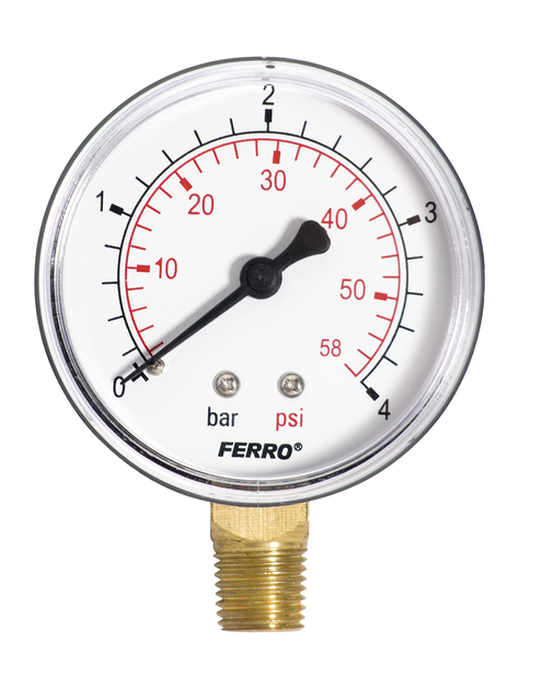 Zdjęcie: Manometr 63 mm 1/4 radialny 0-4 bar FERRO