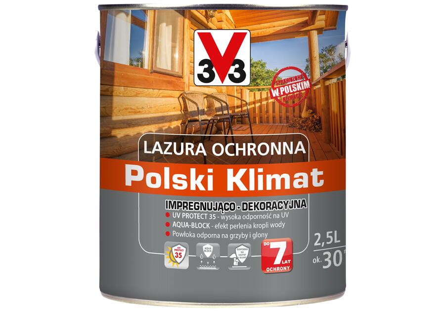 Zdjęcie: Lazura ochronna Polski Klimat Impregnująco-Dekoracyjna Bezbarwny 2,5 L V33