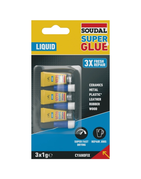 Zdjęcie: Klej sekundowy Super Glue liquid 3 x 1 g SOUDAL