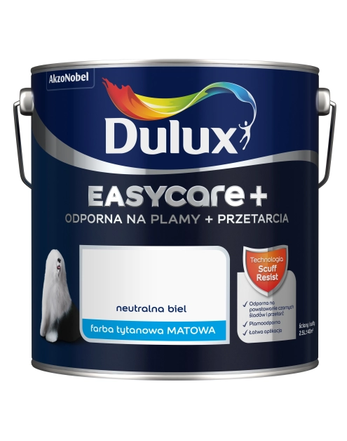 Zdjęcie: Farba Easy Care + Przetarcia naturalna biel 2,5 L DULUX