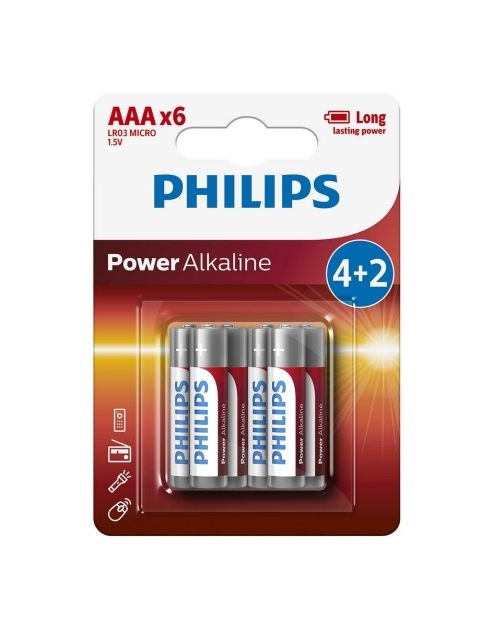 Zdjęcie: Baterie alkaiczne LR3 AAA - 6 szt. PHILIPS