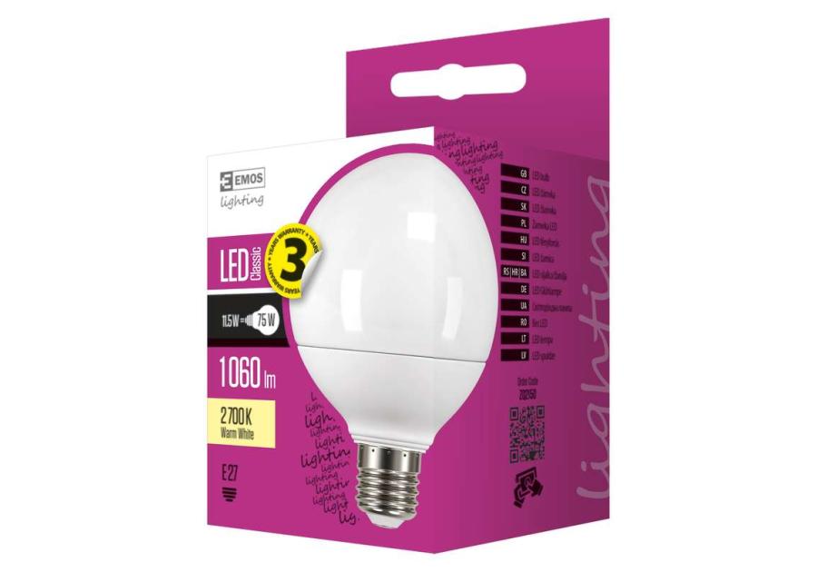 Zdjęcie: Żarówka LED Classic Globe, E27, 11,1 W (75 W), 1 060 lm, neutralna biel EMOS