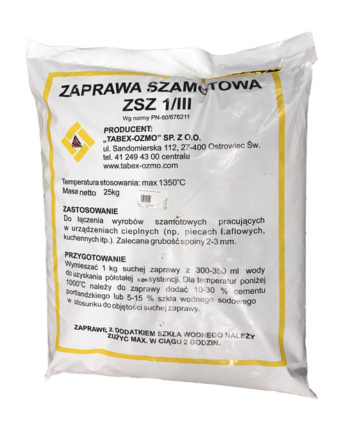 Zdjęcie: Zaprawa szamotowa ZSZ 1/III 25 kg TABEX-OZMO