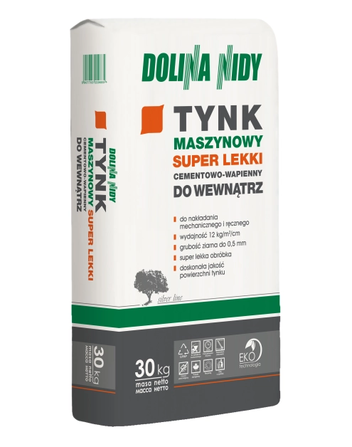 Zdjęcie: Tynk cementowo-wapienny maszynowy super lekki do wewnątrz 30 kg DOLINA NIDY