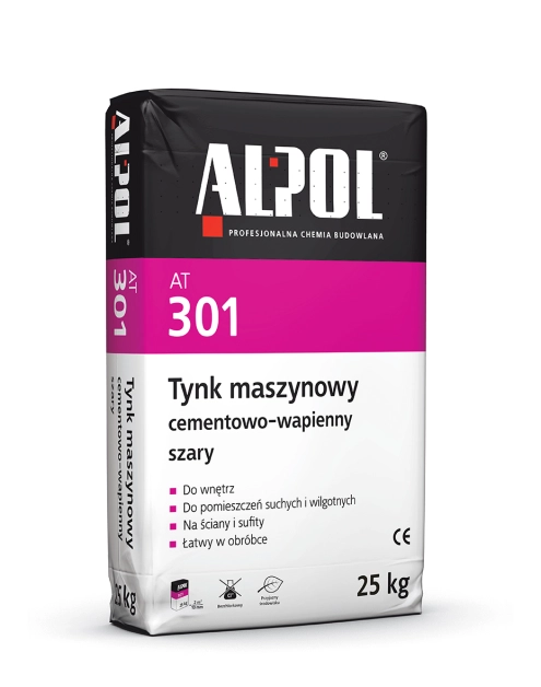 Zdjęcie: Tynk maszynowy cementowo-wapienny szary 25 kg AT301 ALPOL