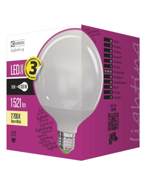 Zdjęcie: Żarówka LED Classic Globe, E27, 15,3 W (100 W), 1 521 lm, ciepła biel EMOS