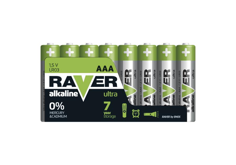 Zdjęcie: Bateria alkaliczna Raver Ultra Alkaline AAA (LR03) folia 8 EMOS