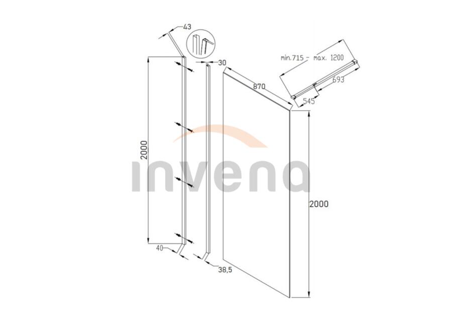 Zdjęcie: Kabina Walk-In 90x200 cm czarny INVENA