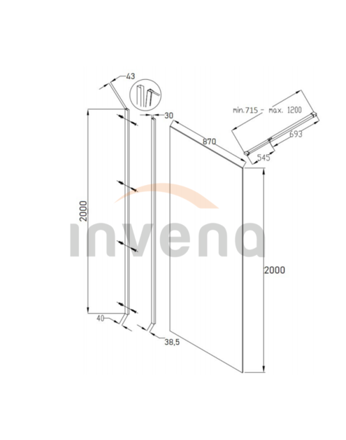 Zdjęcie: Kabina Walk-In 90x200 cm czarny INVENA