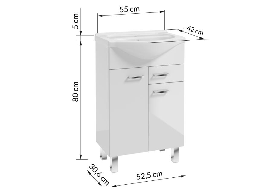 Zdjęcie: Zestaw szafka z umywalka 55 cm Mea nóżki biały połysk DEFTRANS