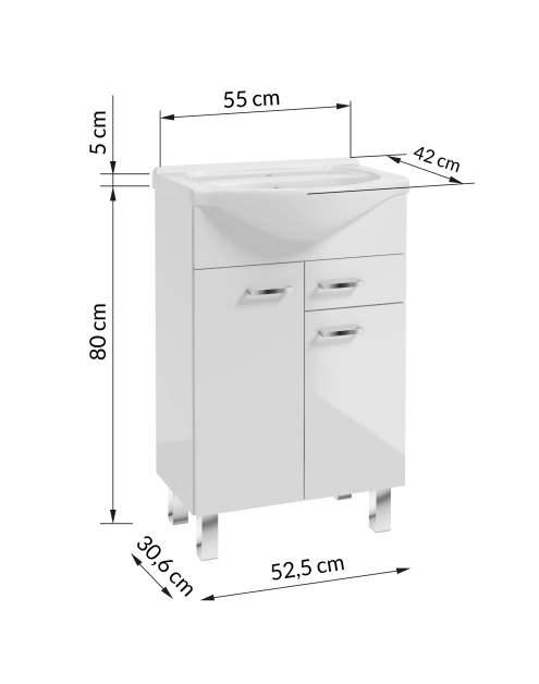Zdjęcie: Zestaw szafka z umywalka 55 cm Mea nóżki biały połysk DEFTRANS
