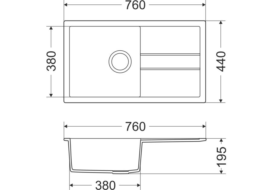 Zdjęcie: Zlewozmywak granitowy Bravo New 1-komorowy piaskowy 76x44x19,5 cm syfon manualny MILÓ