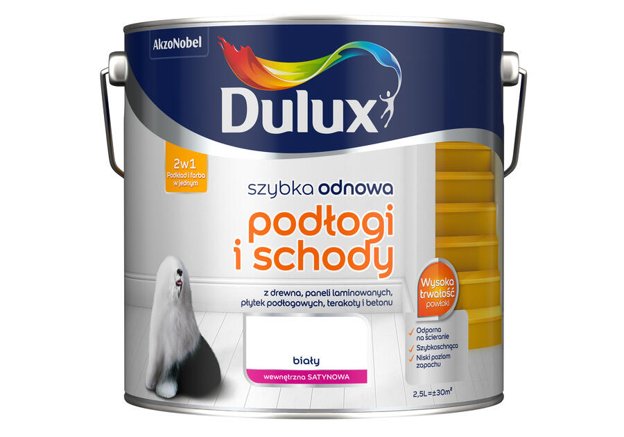 Zdjęcie: Farba Szybka Odnowa Podłogi-Schody 2,5 L biała DULUX