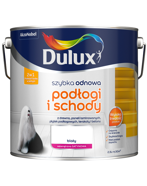 Zdjęcie: Farba Szybka Odnowa Podłogi-Schody 2,5 L biała DULUX