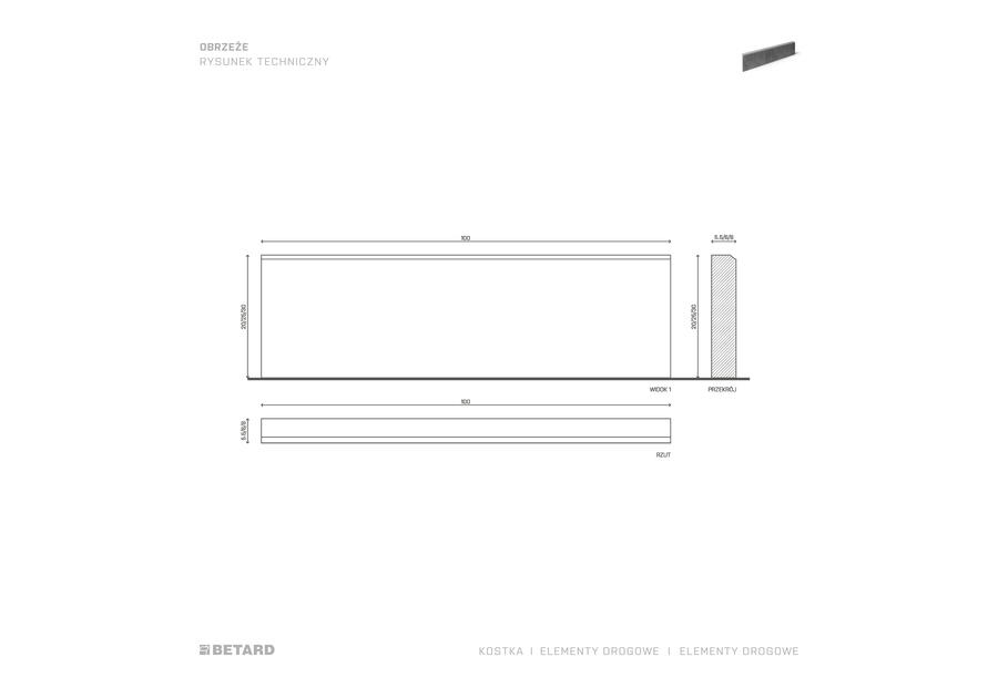 Zdjęcie: Obrzeże betonowe 100x20x6 cm grafitowe BETARD