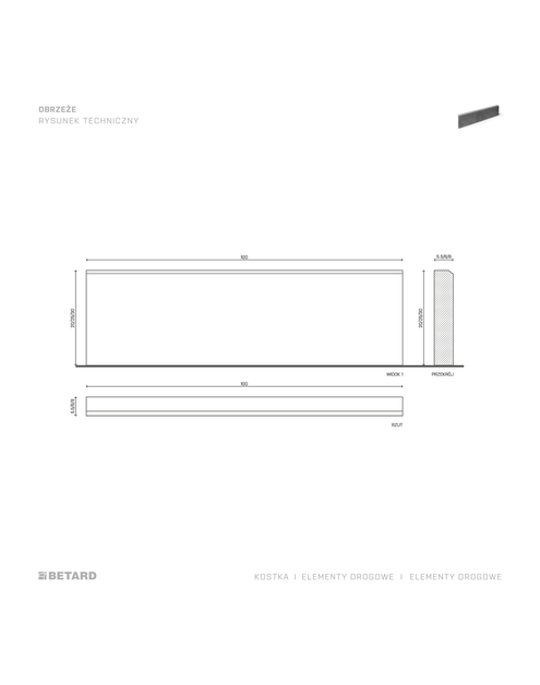 Zdjęcie: Obrzeże betonowe 100x20x6 cm grafitowe BETARD