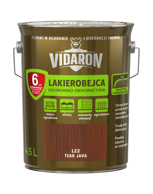 Zdjęcie: Lakierobejca ochronno-dekoracyjna teak java L22 4,5 L VIDARON