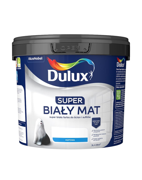 Zdjęcie: Farba do wnętrz Super Biały Mat 3 L DULUX