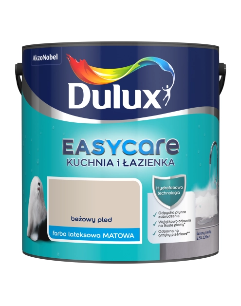 Zdjęcie: Farba do wnętrz EasyCare Kuchnia&Łazienka 2,5 L beżowy pled DULUX