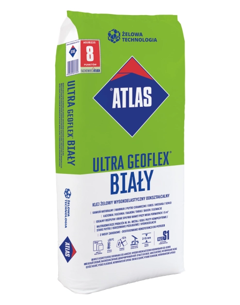 Zdjęcie: Klej do płytek Ultra Geoflex 22,5 kg biały ATLAS