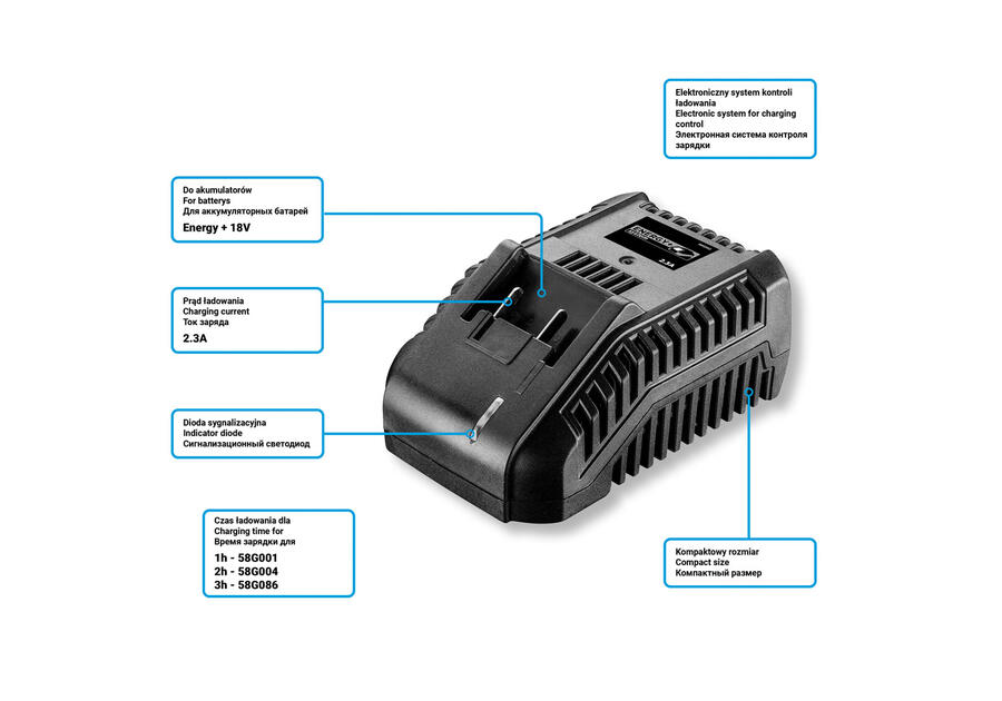 Zdjęcie: Ładowarka do akumulatorów Energy+ GRAPHITE