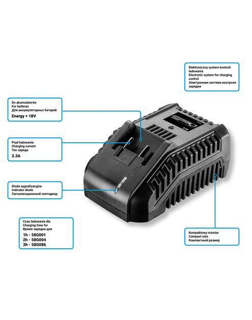 Zdjęcie: Ładowarka do akumulatorów Energy+ GRAPHITE