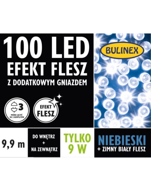 Zdjęcie: Lampki choinkowe LED 100 szt. Flesz 9,9 m niebieski zimny BULINEX