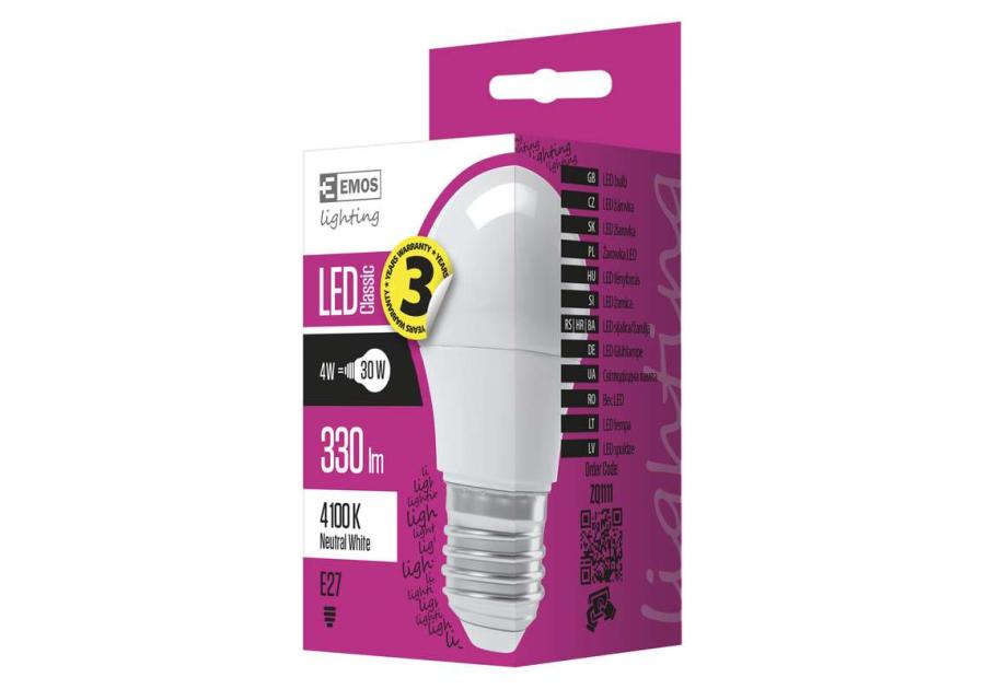 Zdjęcie: Żarówka LED Classic Mini Globe, E27, 4,1 W (32 W), 350 lm, neutralna biel EMOS