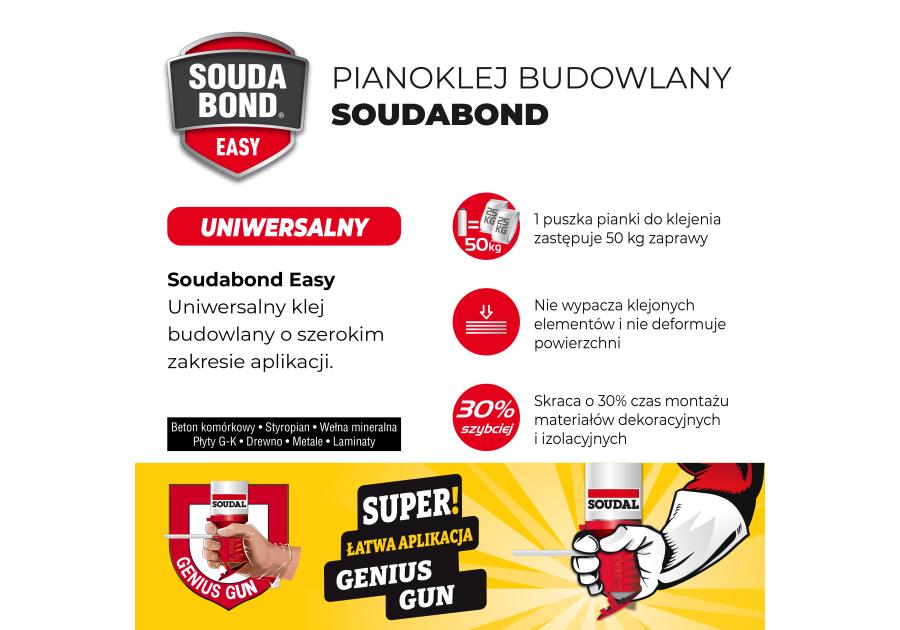 Zdjęcie: Klej budowlany Soudabond Easy z aplikatorem Genius Gun 750 ml SOUDAL