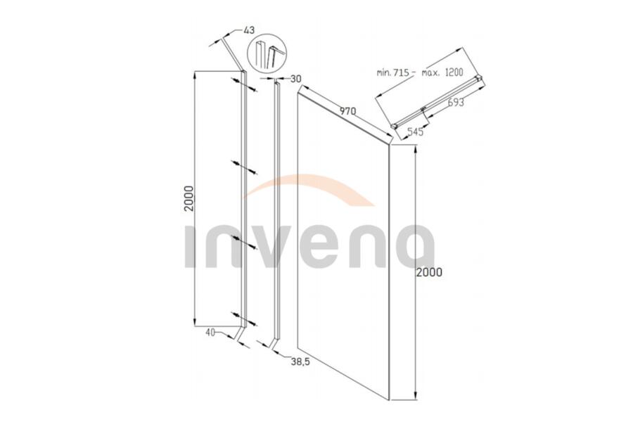 Zdjęcie: Kabina Walk-In 100x200 cm czarny INVENA