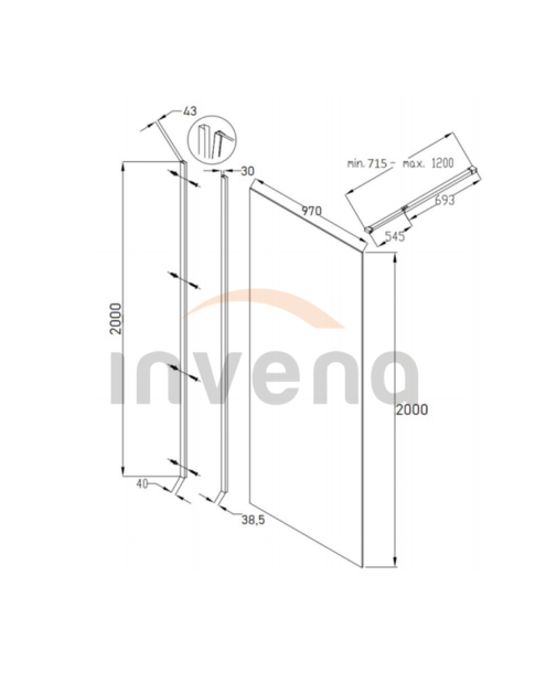 Zdjęcie: Kabina Walk-In 100x200 cm czarny INVENA