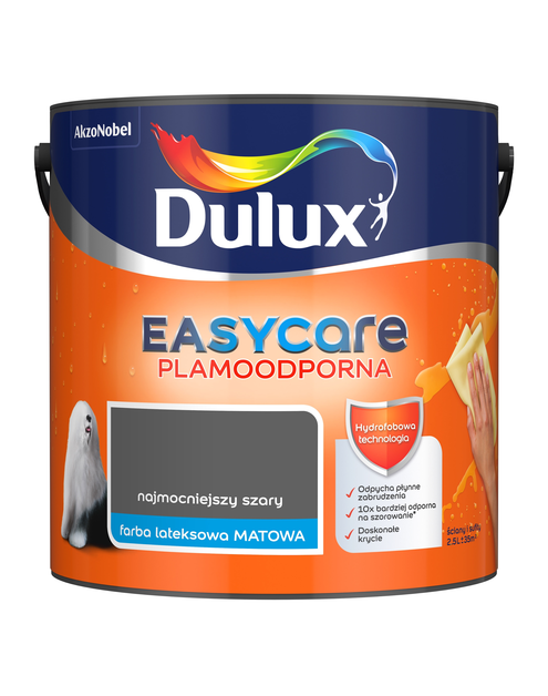 Zdjęcie: Farba do wnętrz EasyCare 2,5 L najmocniejszy szary DULUX