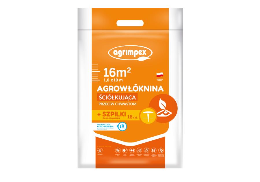 Zdjęcie: Agrowłóknina ściółkująca Agro-Marina 50 g czarna 1,6 x 10 m, 18 szpilek AGRIMPEX