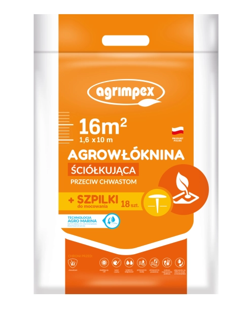 Zdjęcie: Agrowłóknina ściółkująca Agro-Marina 50 g czarna 1,6 x 10 m, 18 szpilek AGRIMPEX