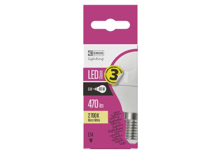 Zdjęcie: Żarówka LED Classic Mini Globe, E14, 5 W (40 W), 470 lm, ciepła biel EMOS