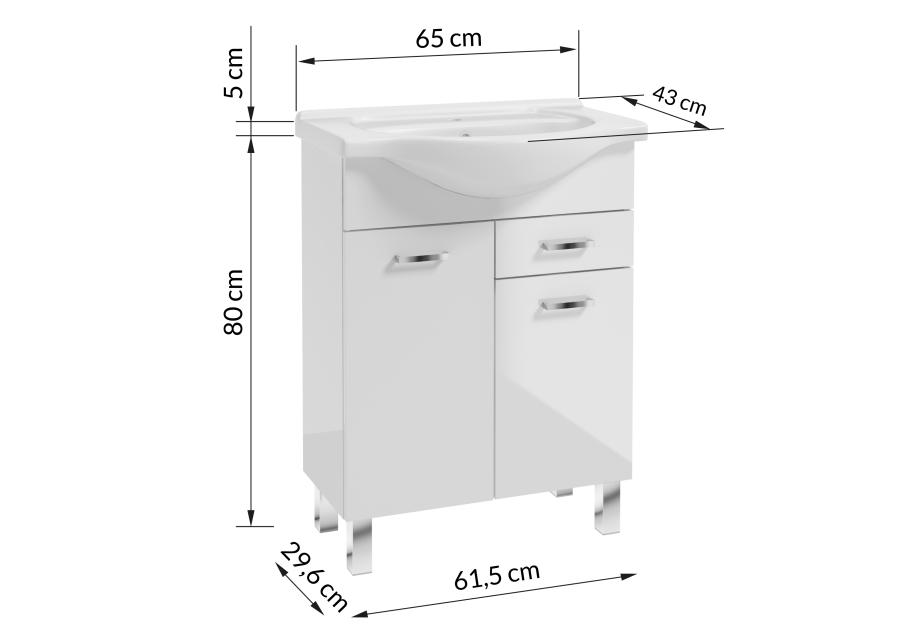 Zdjęcie: Zestaw szafka z umywalka 65 cm Mea nóżki biały połysk DEFTRANS