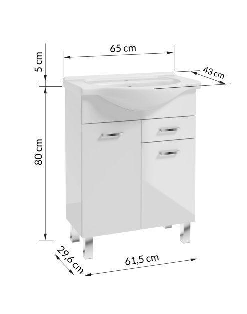 Zdjęcie: Zestaw szafka z umywalka 65 cm Mea nóżki biały połysk DEFTRANS