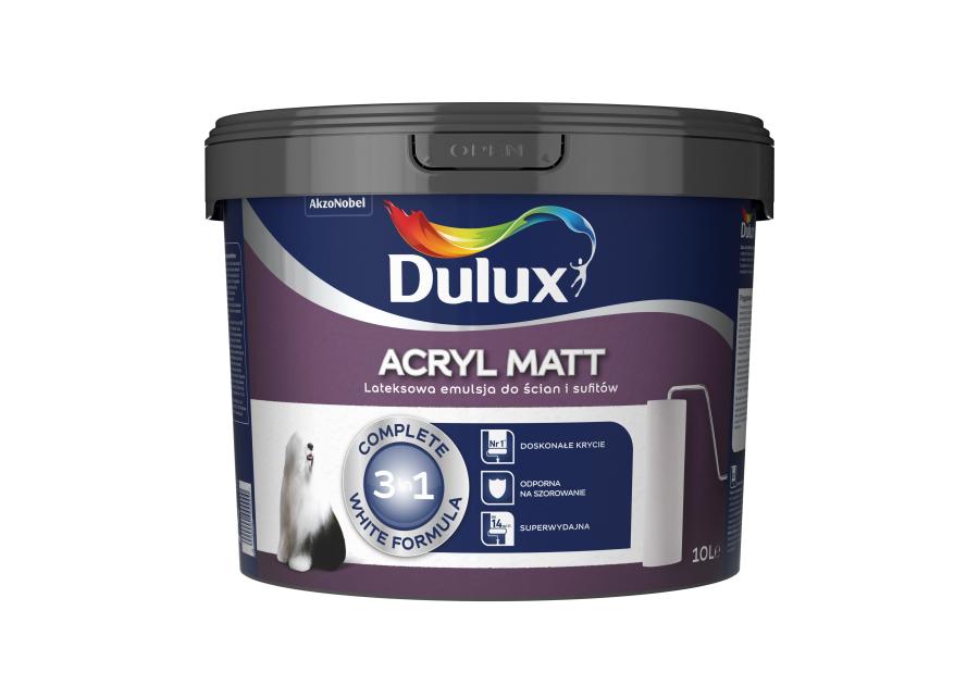 Zdjęcie: Farba do wnętrz Acryl Matt biała 10 L DULUX